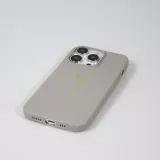 iPhone 16 Pro Case Hülle - Silikon matt Herzdesign gold - Grau