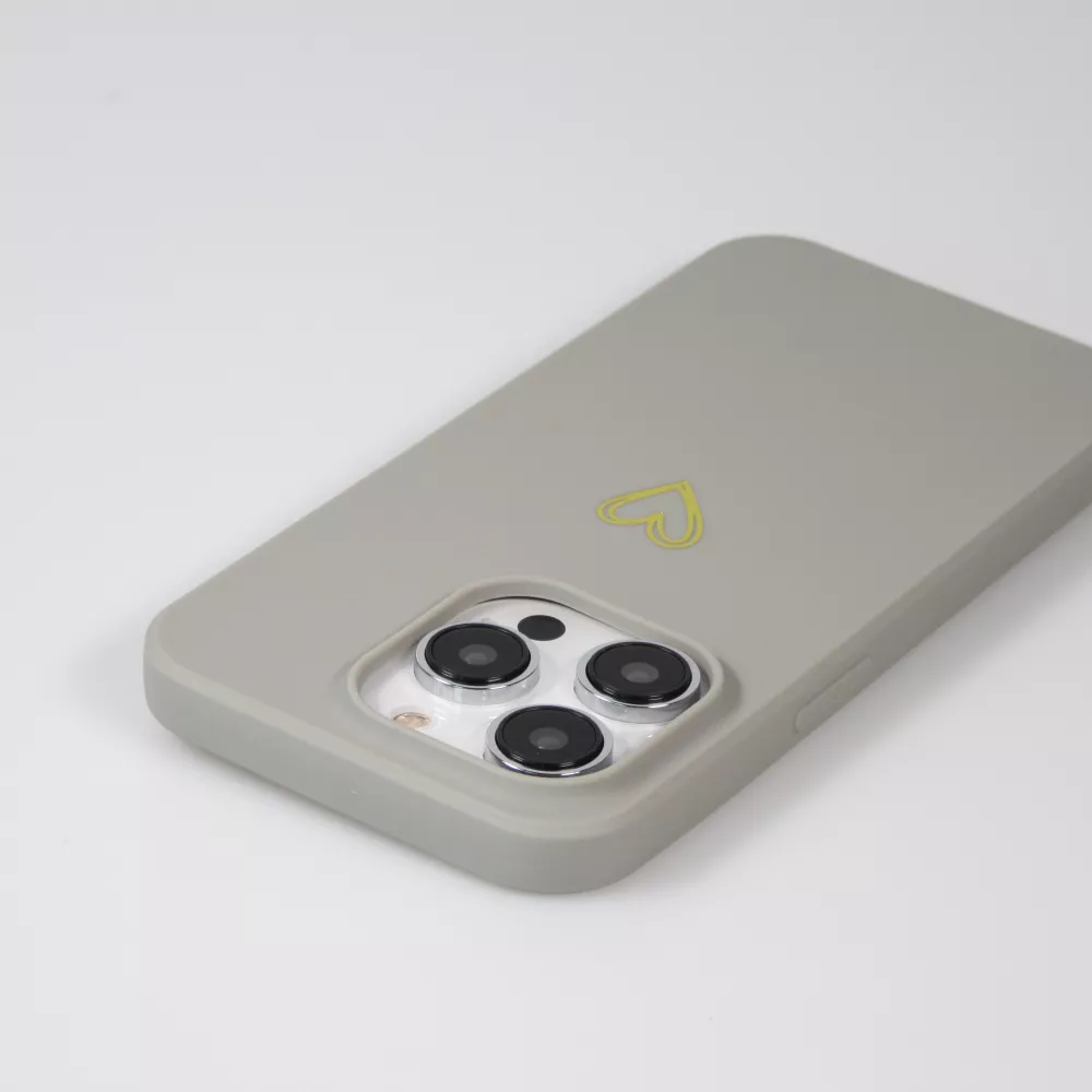 iPhone 16 Pro Case Hülle - Silikon matt Herzdesign gold - Grau