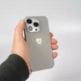 iPhone 16 Pro Case Hülle - Silikon matt Herzdesign gold - Grau