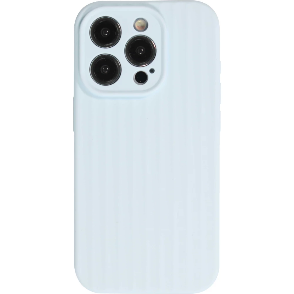 Coque iPhone 14 Pro Max - Silicone mat soft touch avec lignes en relief  - Bleu clair