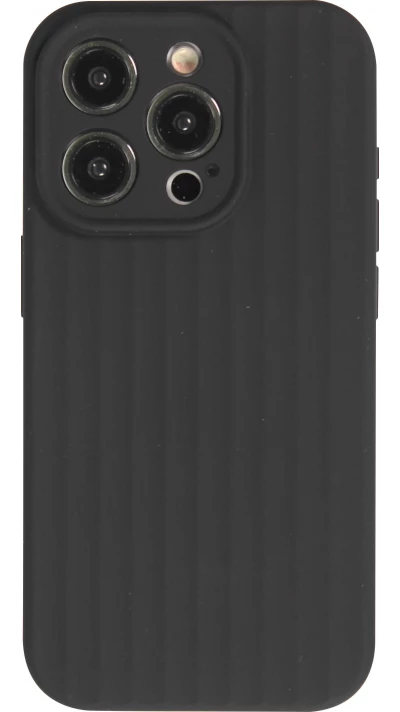 Coque iPhone 14 Pro - Silicone mat soft touch avec lignes en relief  - Noir