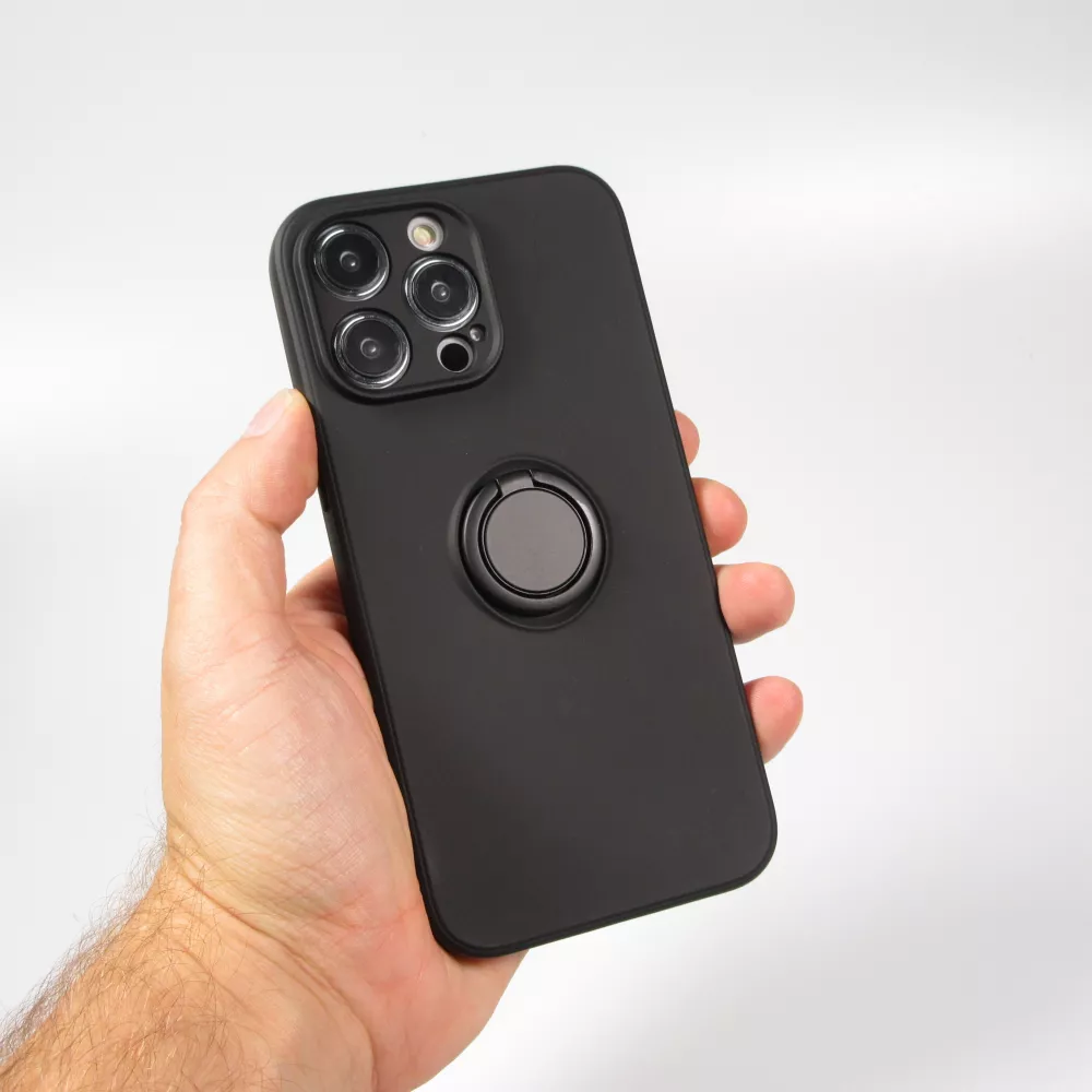 iPhone 14 Pro Case Hülle - Soft Touch mit Ring - Schwarz