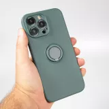 iPhone 14 Pro Max Case Hülle - Soft Touch mit Ring - Dunkelgrün