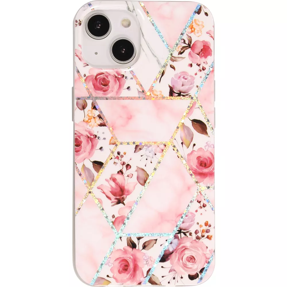 Coque iPhone 14 - Silicone Gel stripes géométriques beautiful roses - Rose