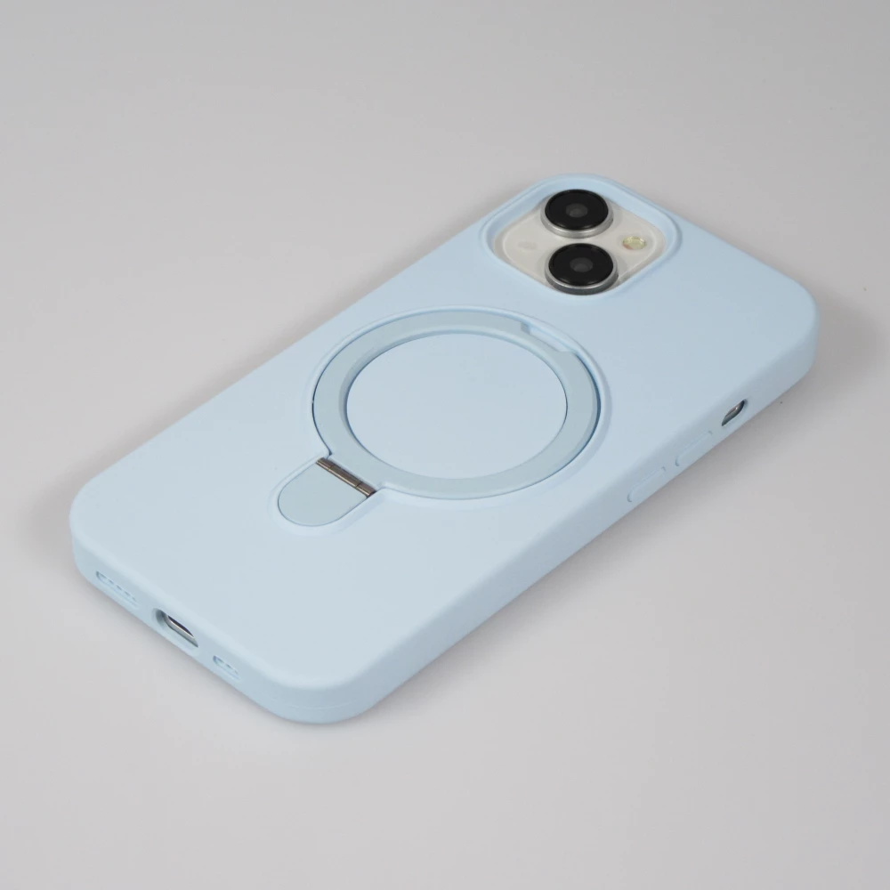 Coque iPhone 15 - Silicone mat MagSafe avec anneau de support - Bleu clair