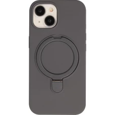 Coque iPhone 15 - Silicone mat MagSafe avec anneau de support - Gris