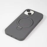 Coque iPhone 15 - Silicone mat MagSafe avec anneau de support - Gris