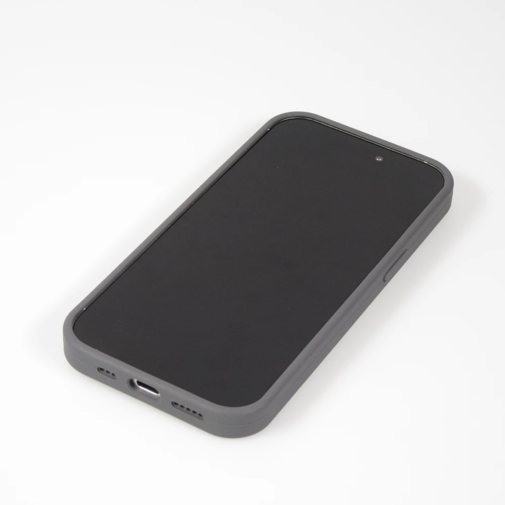 Coque iPhone 15 - Silicone mat MagSafe avec anneau de support - Gris