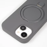 Coque iPhone 15 - Silicone mat MagSafe avec anneau de support - Gris