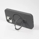 Coque iPhone 15 - Silicone mat MagSafe avec anneau de support - Gris