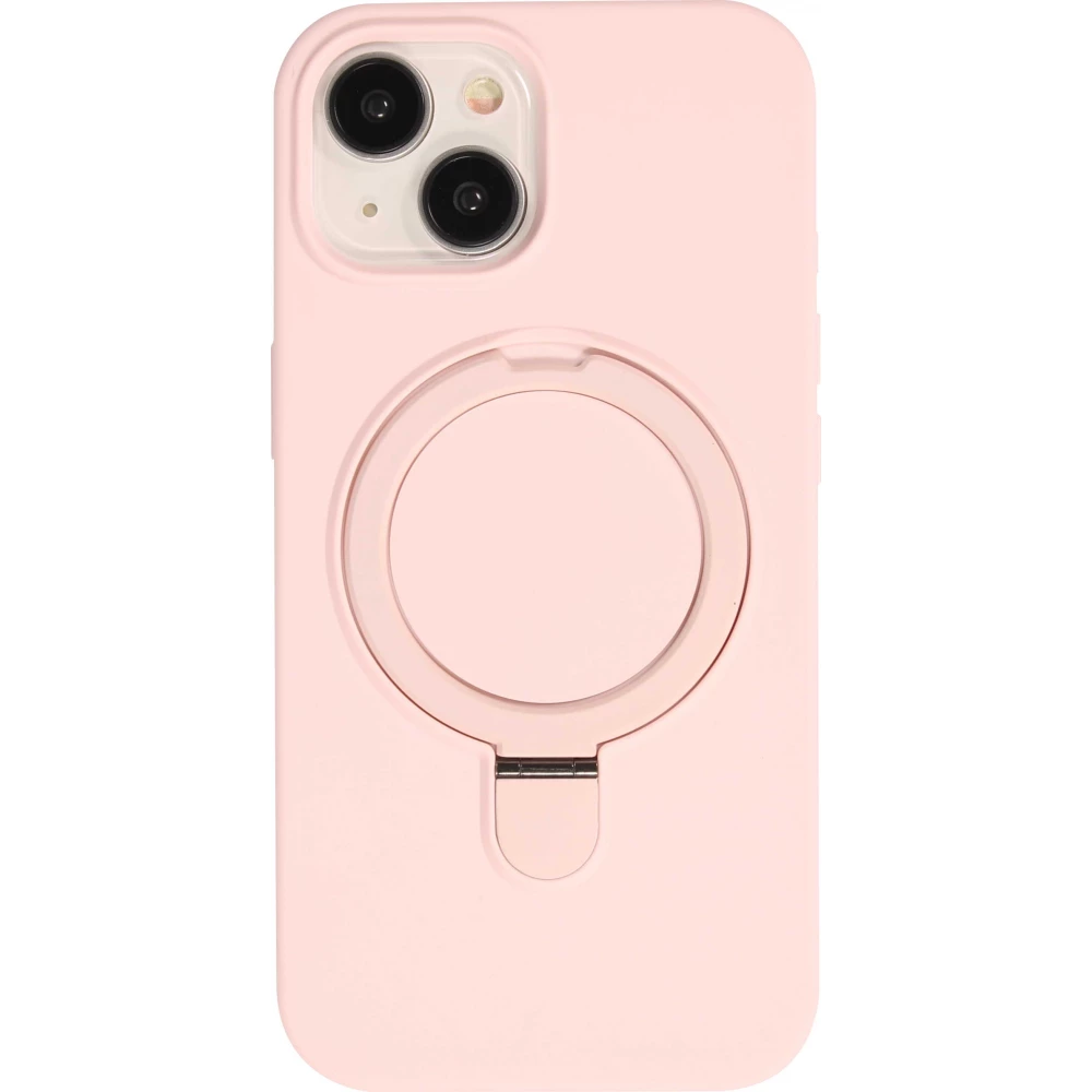 Coque iPhone 15 - Silicone mat MagSafe avec anneau de support - Rose