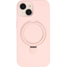 Coque iPhone 15 - Silicone mat MagSafe avec anneau de support - Rose