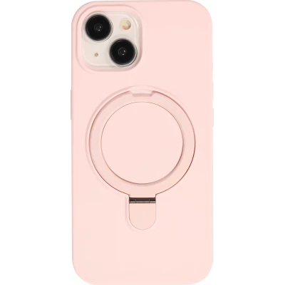 Coque iPhone 15 - Silicone mat MagSafe avec anneau de support - Rose