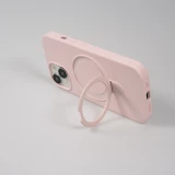 Coque iPhone 15 - Silicone mat MagSafe avec anneau de support - Rose
