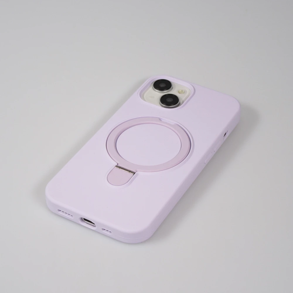 iPhone 14 Case H&uuml;lle - Silikon matt MagSafe mit Haltering - Hellviolett