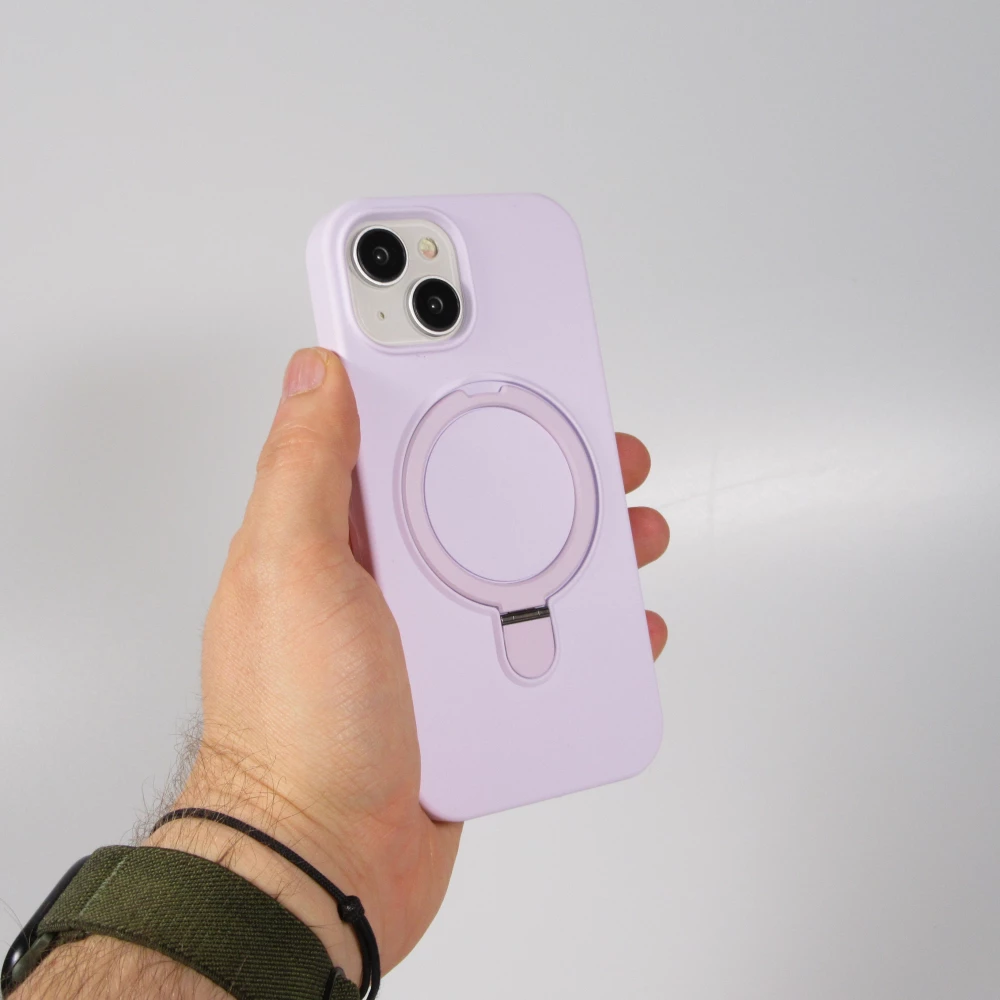 iPhone 14 Case H&uuml;lle - Silikon matt MagSafe mit Haltering - Hellviolett