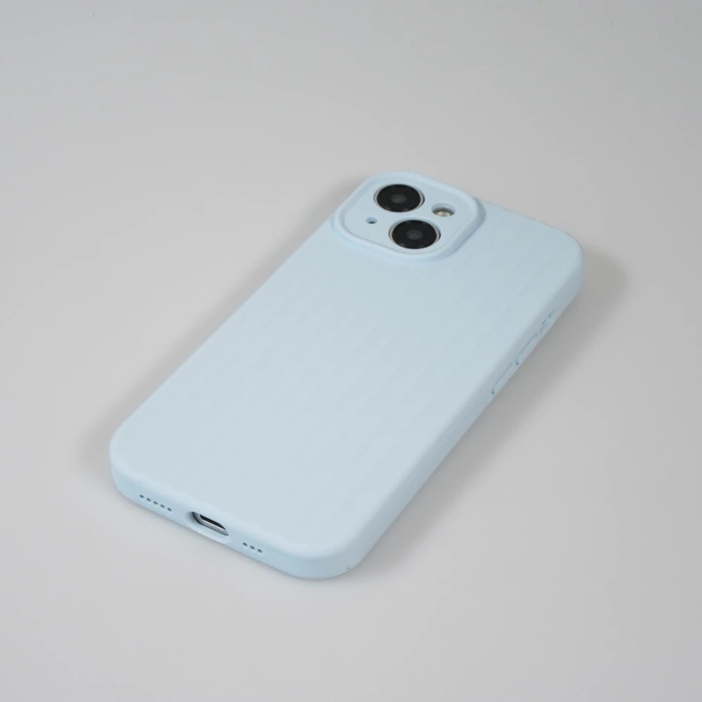 iPhone 15 Case Hülle - Mattes Soft-Touch-Silikon mit Relieflinien - Hellblau