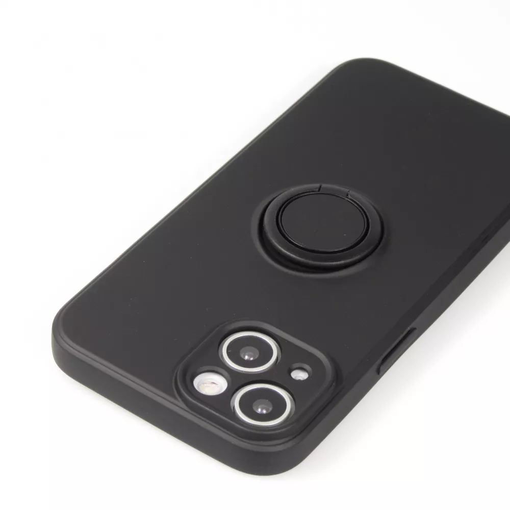 Coque iPhone 14 - Soft Touch avec anneau - Noir