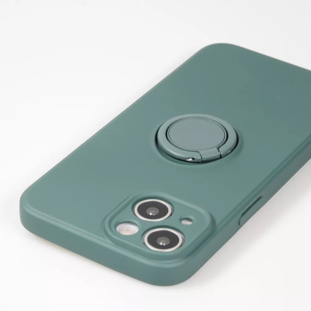 Coque iPhone 14 - Soft Touch avec anneau - Vert foncé