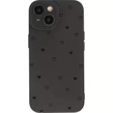 Coque iPhone 15 - Gel silicone souple avec protection caméra - Many hearts - Noir