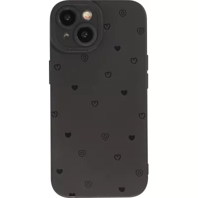 Coque iPhone 15 - Gel silicone souple avec protection caméra - Many hearts - Noir