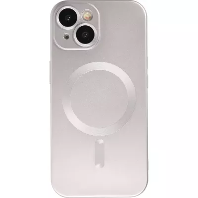 Coque iPhone 15 - Gel souple avec vitre de protection caméra MagSafe - Argent