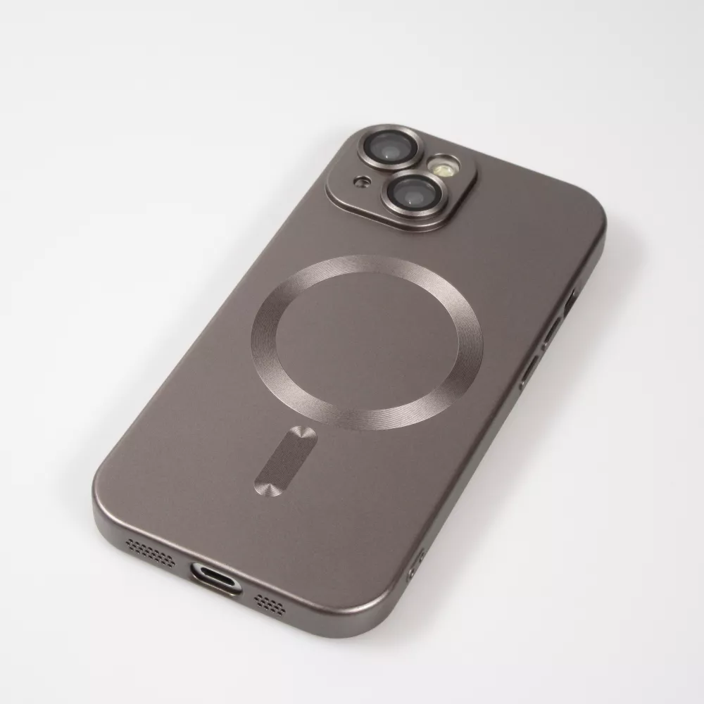 Coque iPhone 15 - Gel souple avec vitre de protection caméra MagSafe - Gris foncé