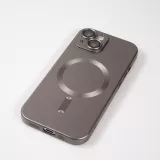 Coque iPhone 15 - Gel souple avec vitre de protection caméra MagSafe - Gris foncé