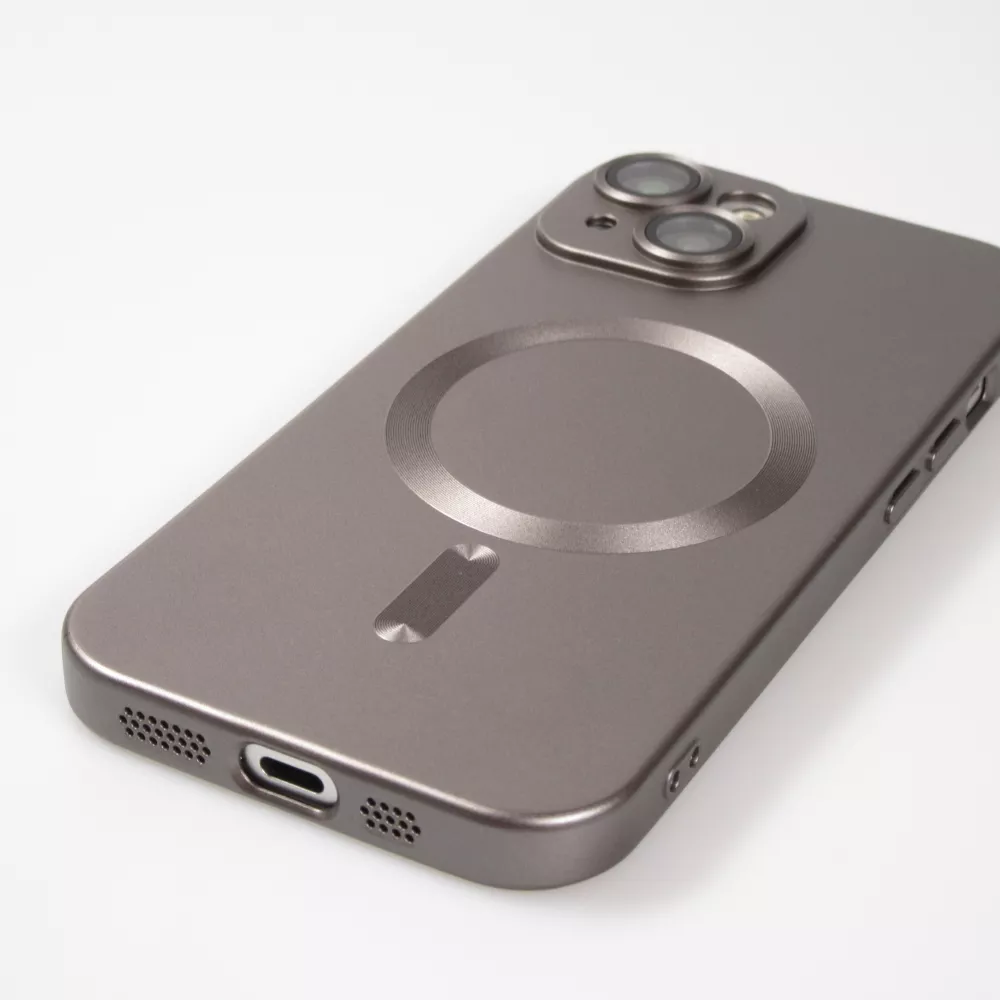 Coque iPhone 15 - Gel souple avec vitre de protection caméra MagSafe - Gris foncé