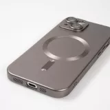 Coque iPhone 15 - Gel souple avec vitre de protection caméra MagSafe - Gris foncé