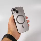 Coque iPhone 15 - Gel souple avec vitre de protection caméra MagSafe - Gris foncé