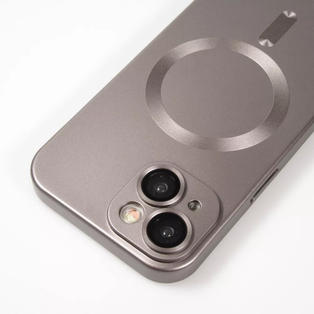 Coque iPhone 15 - Gel souple avec vitre de protection caméra MagSafe - Gris foncé