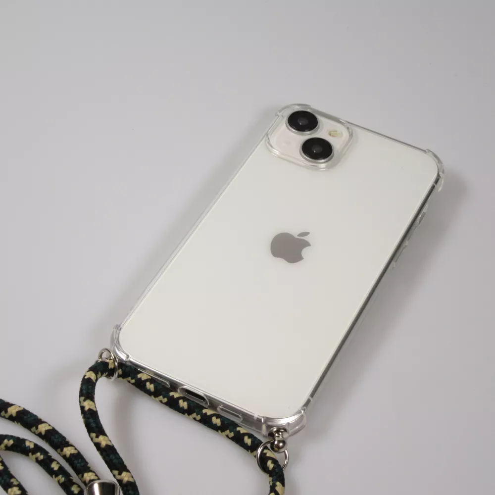 iPhone 16e Case Hülle - Gummi transparent bumper mit Seil - Grün / gold