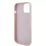 iPhone 15 Case Hülle - Guess Kunstleder-Fleece in Karomuster und goldfarbener Metallic-Logoprägung - Hellrosa