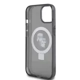 iPhone 15 Case Hülle - Karl Lagerfeld und Choupette Gel lackiert mit integriertem, abnehmbarem Metallstützring und Magsafe - Grau