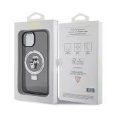 iPhone 15 Case Hülle - Karl Lagerfeld und Choupette Gel lackiert mit integriertem, abnehmbarem Metallstützring und Magsafe - Grau