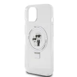 iPhone 15 Case Hülle - Karl Lagerfeld und Choupette Gel lackiert mit integriertem, abnehmbarem Metallstützring und Magsafe - Transparent