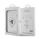 iPhone 15 Case Hülle - Karl Lagerfeld und Choupette Gel lackiert mit integriertem, abnehmbarem Metallstützring und Magsafe - Transparent