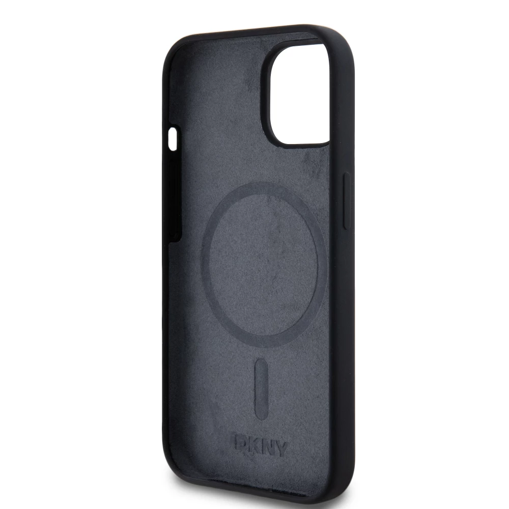 iPhone 15 Case H&uuml;lle - Liquid Silicone DKNY New York MagSafe kompatibel - Schwarz