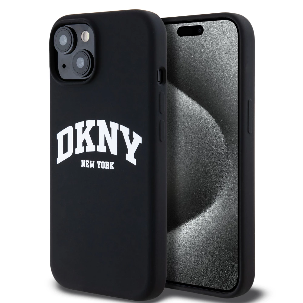 iPhone 15 Case H&uuml;lle - Liquid Silicone DKNY New York MagSafe kompatibel - Schwarz