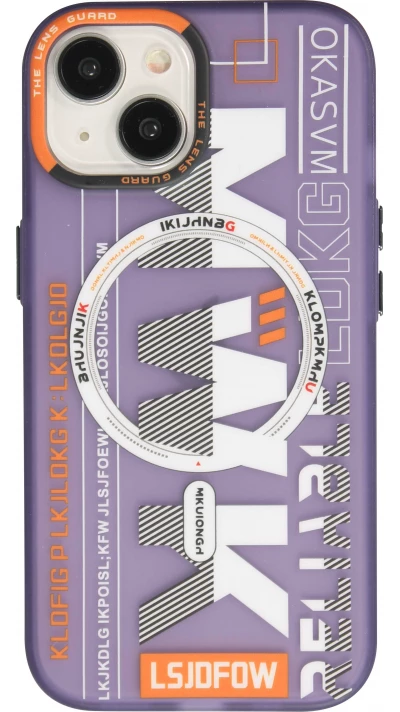 iPhone 15 Case H&uuml;lle - MWK Cyber Grid Silikon mit MagSafe - Violett