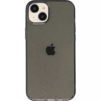 Coque iPhone 15 - Gel transparent avec paillettes - Noir