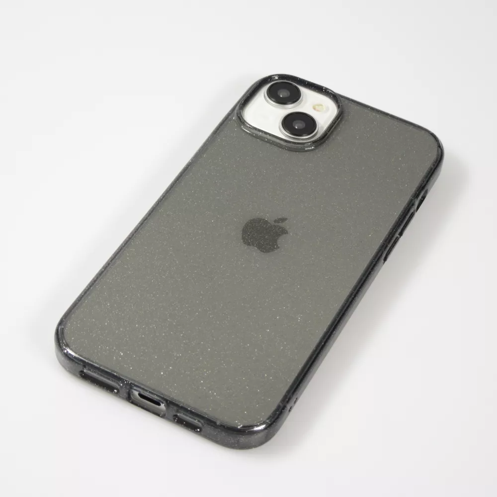 Coque iPhone 15 - Gel transparent avec paillettes - Noir