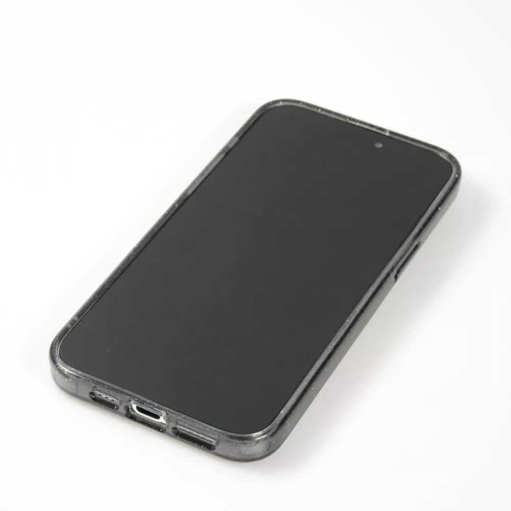 Coque iPhone 15 - Gel transparent avec paillettes - Noir