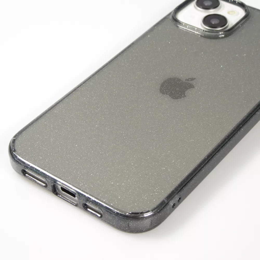 Coque iPhone 15 - Gel transparent avec paillettes - Noir