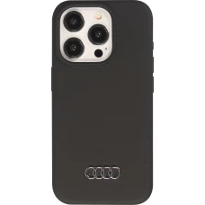 Coque iPhone 15 Pro - Audi silicone Soft Touch avec logo métallique - Noir