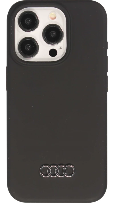 Coque iPhone 15 Pro - Audi silicone Soft Touch avec logo métallique - Noir