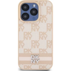 iPhone 15 Pro Max Case Hülle - DKNY Leinwand Kunstleder Monogramm Metall-Logo - Rosa