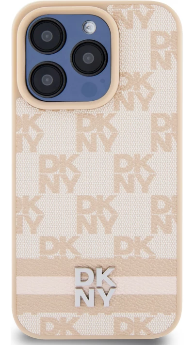 iPhone 15 Pro Max Case Hülle - DKNY Leinwand Kunstleder Monogramm Metall-Logo - Rosa