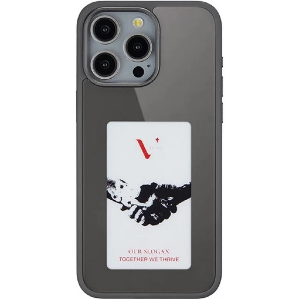 Coque iPhone 15 Pro - E-Ink Display DIY avec technologie NFC pour photo personnalisée - Noir
